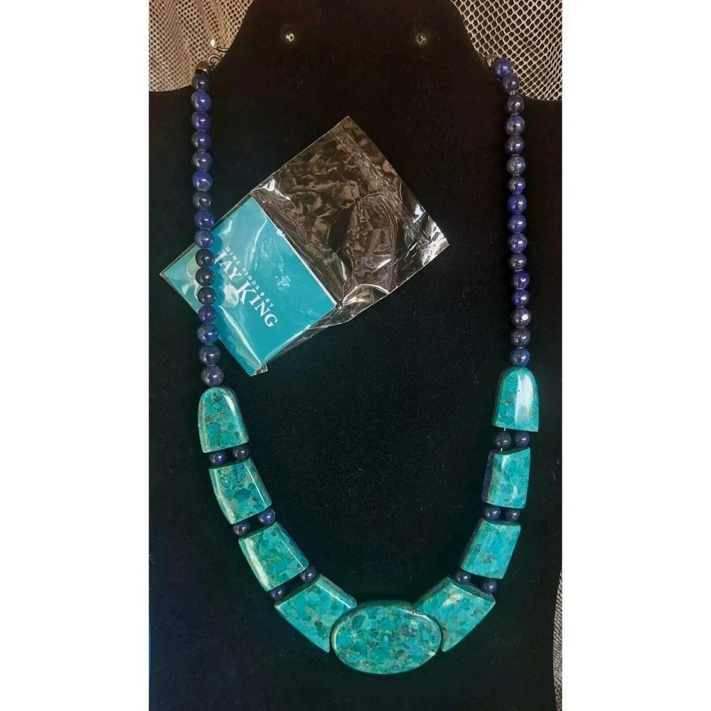 Jay King DTR TURQUOISE LAPIS NECKLACE Reversible STERLING SILVER New Old Stock
